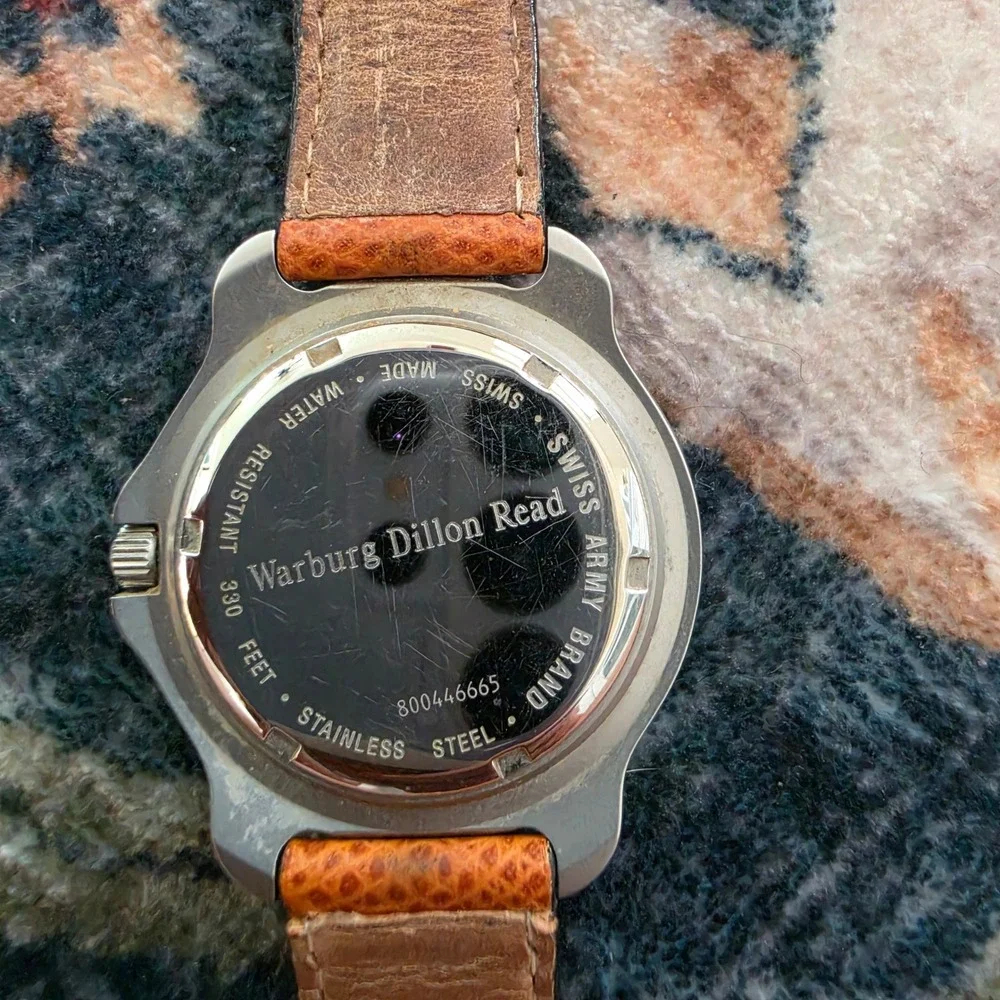 Swiss Army Brand Field Watch White Dial Tan Leather Strap Warburg Dillon Read